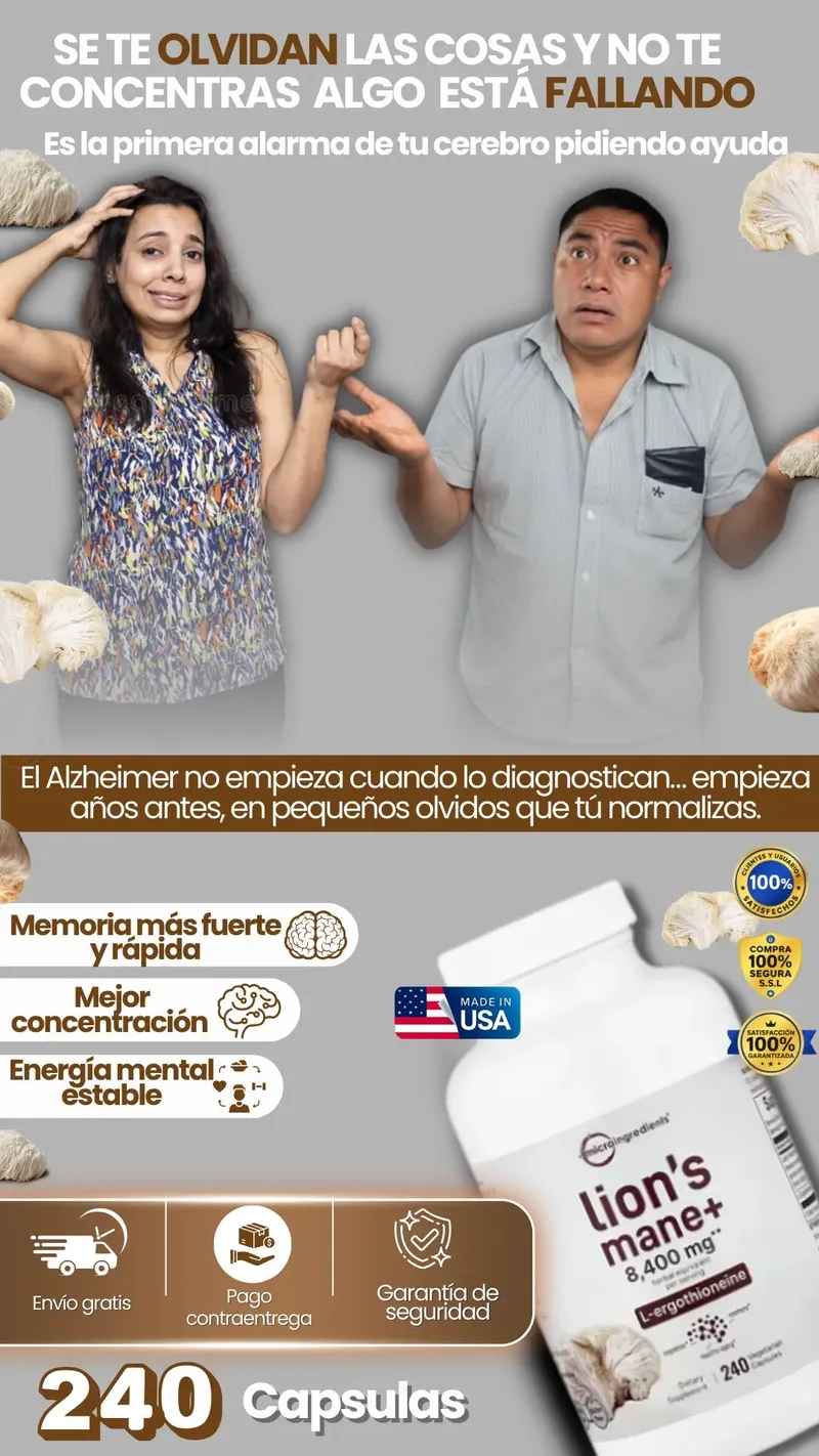 Melena de León Lion's Mane+ 8,400 mg — 240 cápsulas para memoria y concentración
