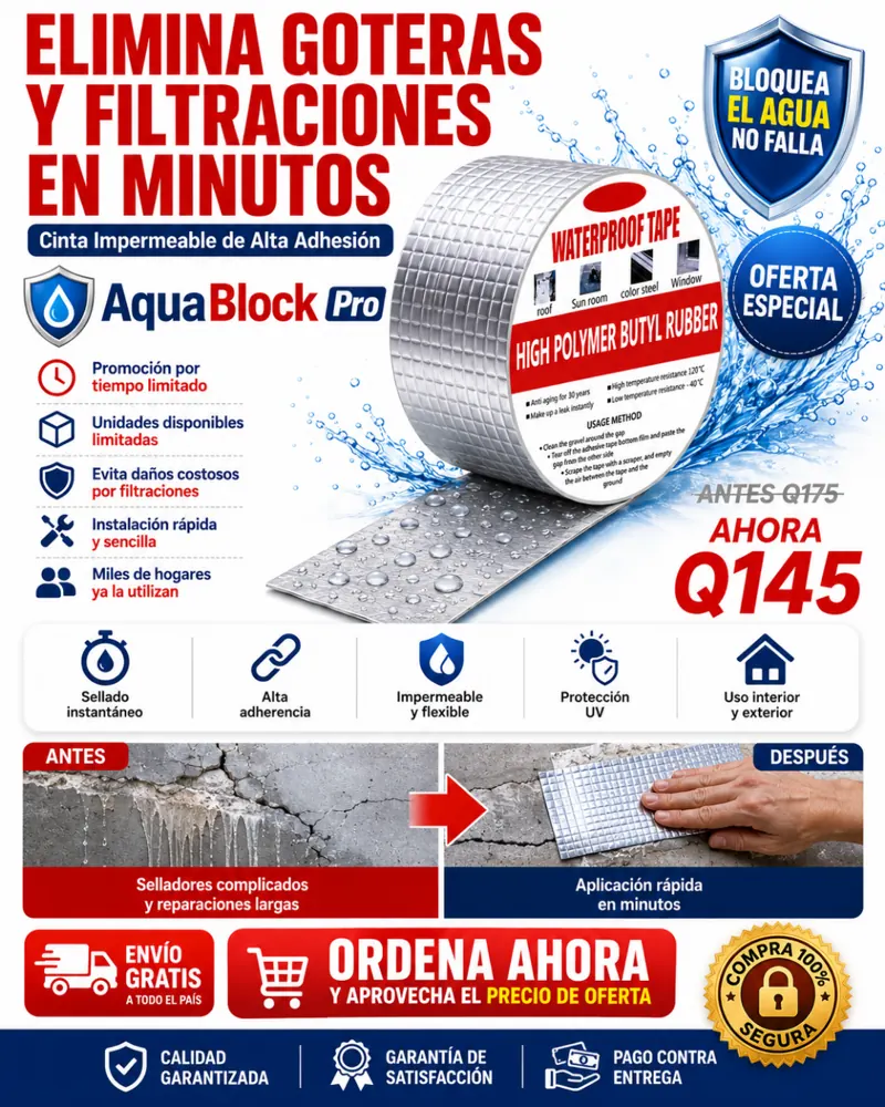 Cinta Impermeable AquaBlock Pro — elimina goteras y filtraciones en minutos