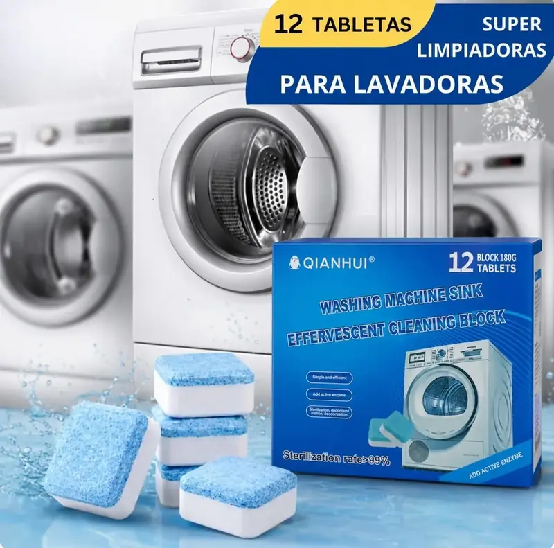 Kit 12 Pastillas Limpiadoras de Lavadora — Limpieza Profunda