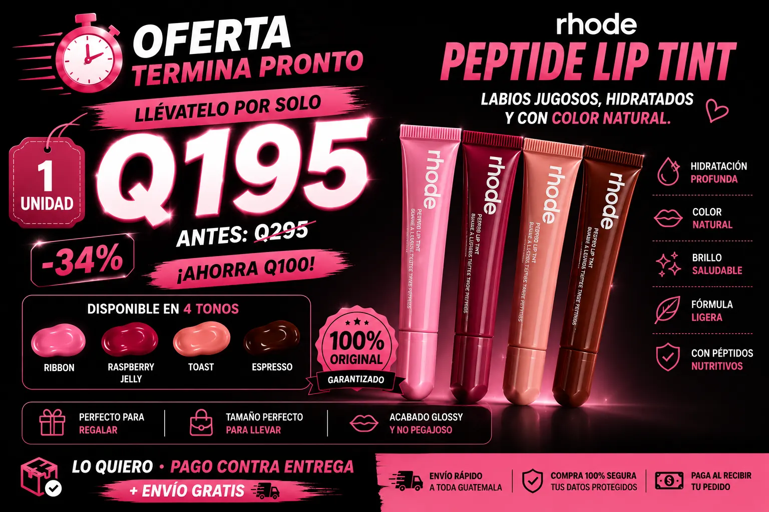 Oferta exclusiva Rhode Peptide Lip Tint Q195 — ahorra Q100, envío gratis y pago contra entrega